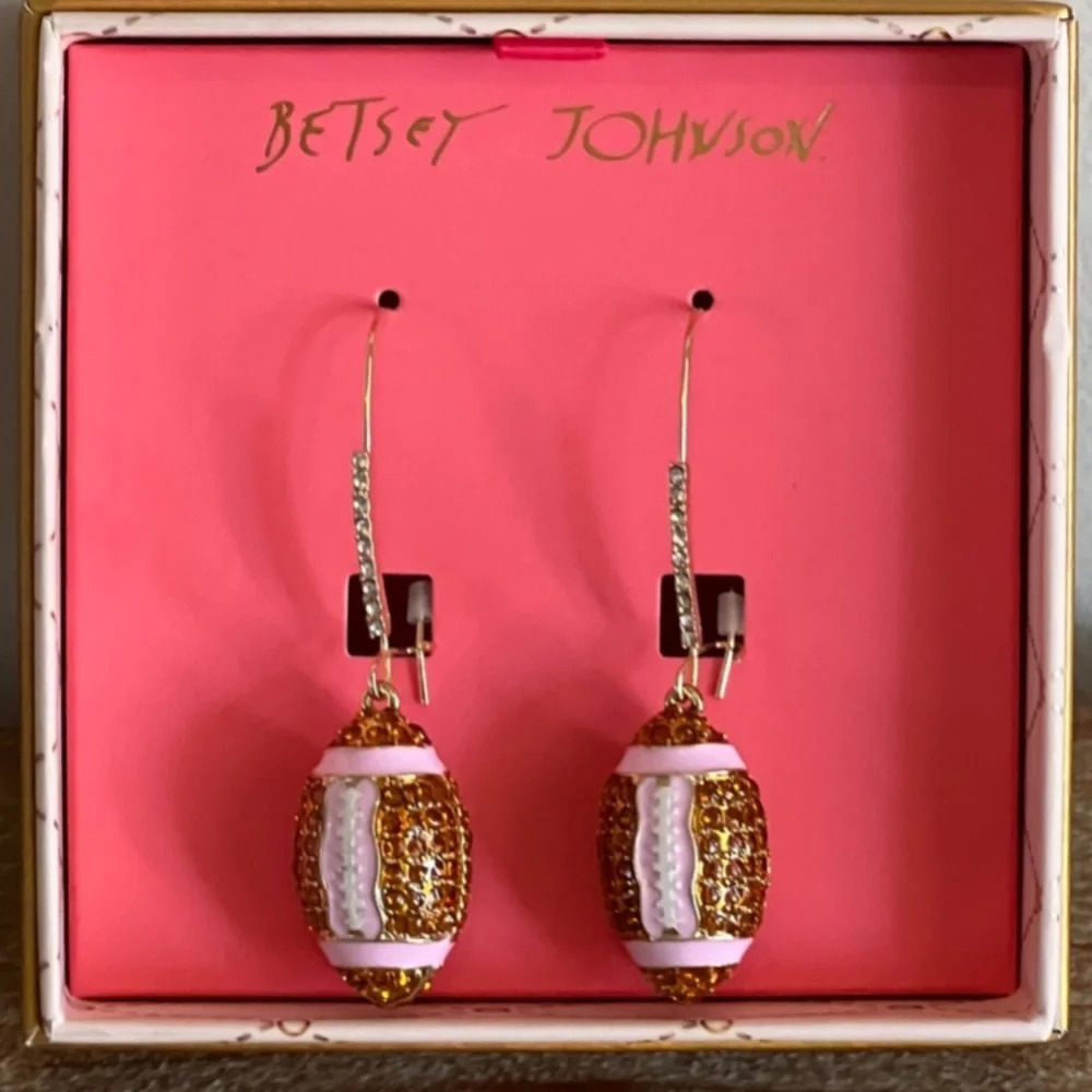 BETSEY JOHNSON SEC ACC NFL BIG 10 Football Dangle Crystal-Studded Earrings NWT